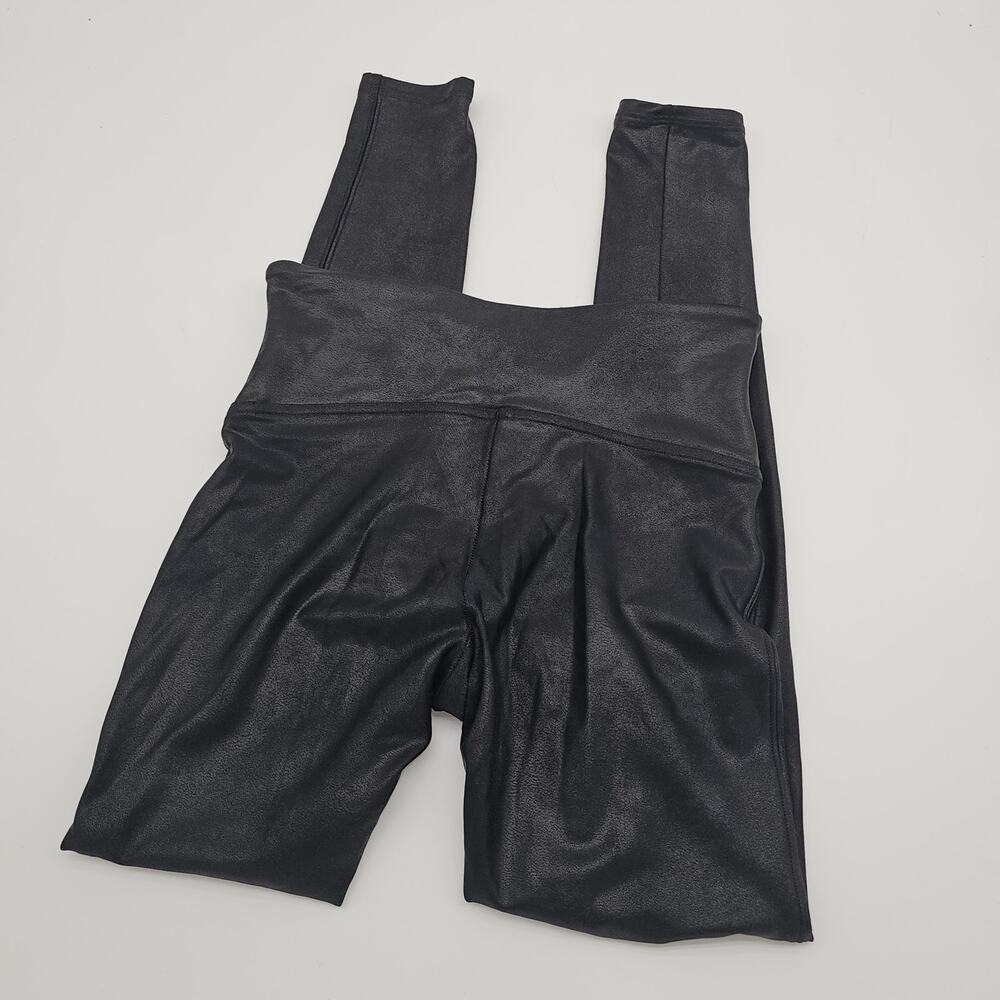 SPANX Faux Leather Shiny Moto Leggings Size M‎ Black Pull On